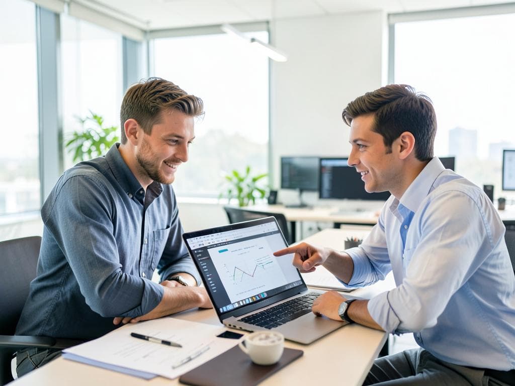 Two colleagues reviewing a course dashboard together